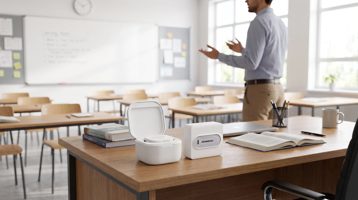 HUSHAN_CLASSROOM_20260720|one-teacher-one-mic-wireless-mic-we-mic30|ai-application-wide|WE-MIC30 classroom application scene based on real product reference